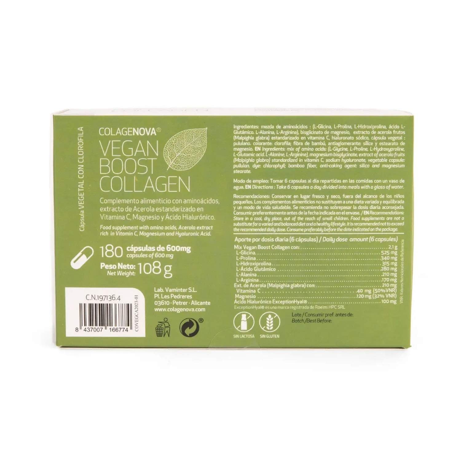 Colagenova® Vegan Boost Collagen - 180 cápsulas - Dietexpress